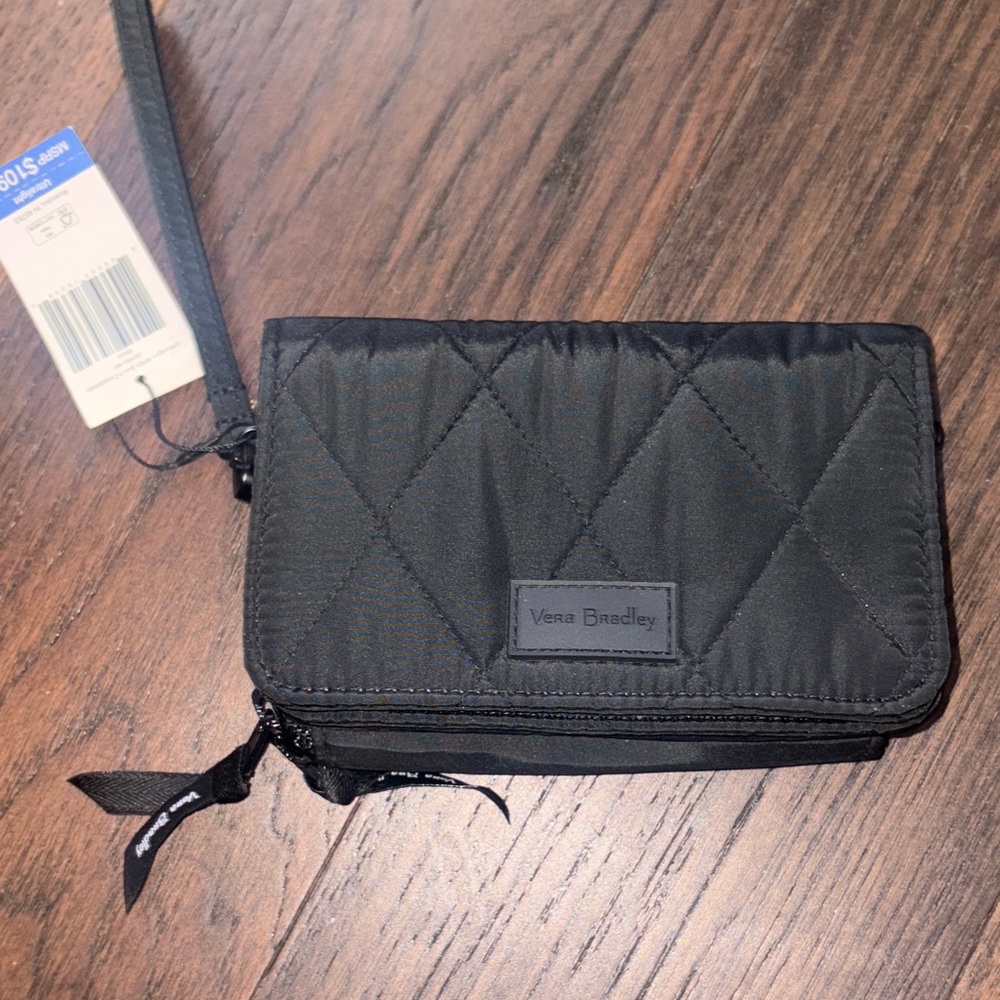 Vera Bradley Black Quilted Wristlet with Strap